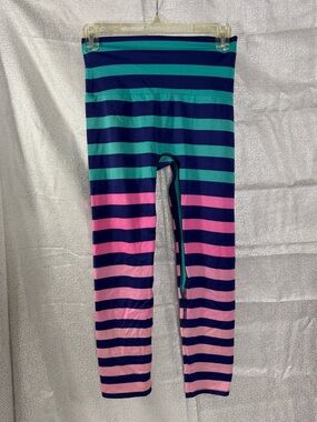 K-Deer Striped Leggings - Navy, Teal & Pink size M
